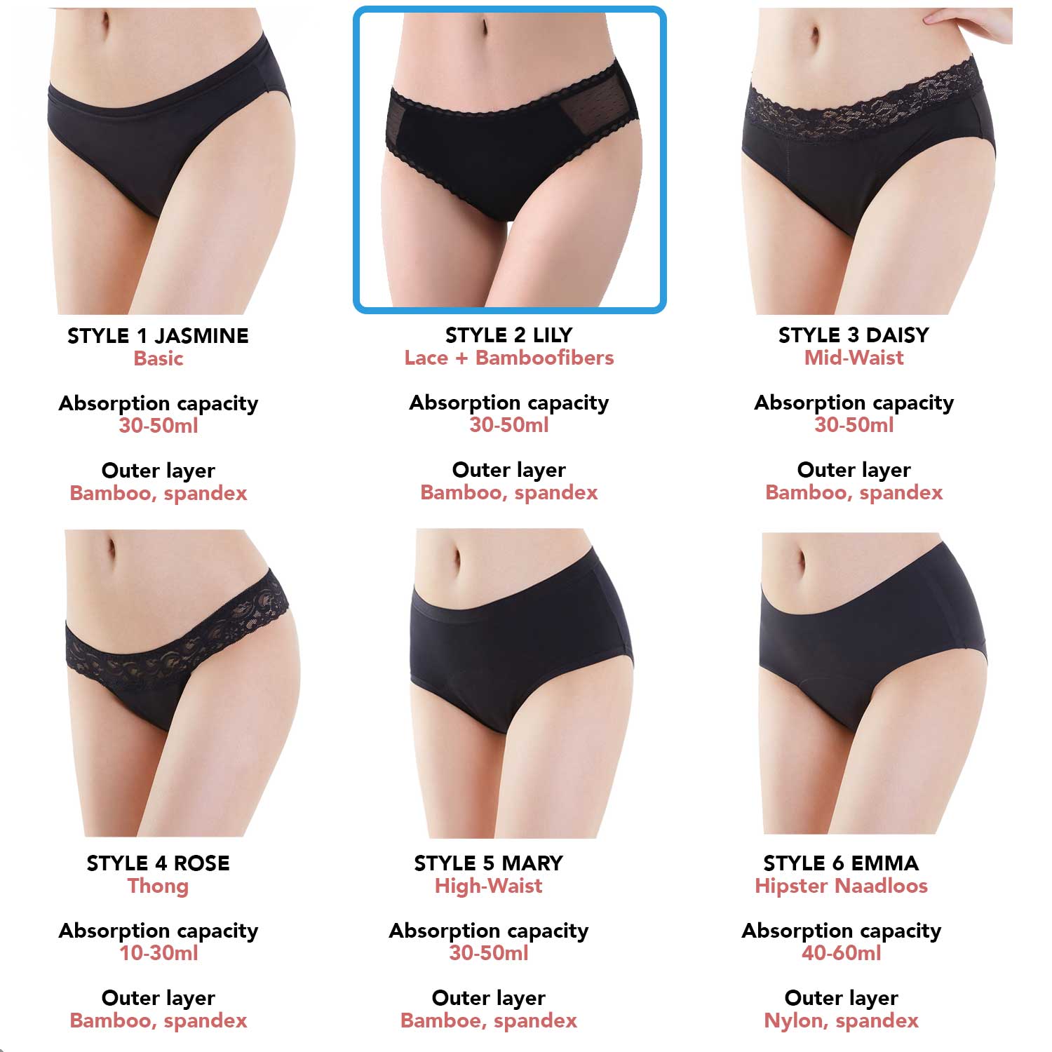 Bamboozy Menstrual Underwear Style 2 Bamboo Lily