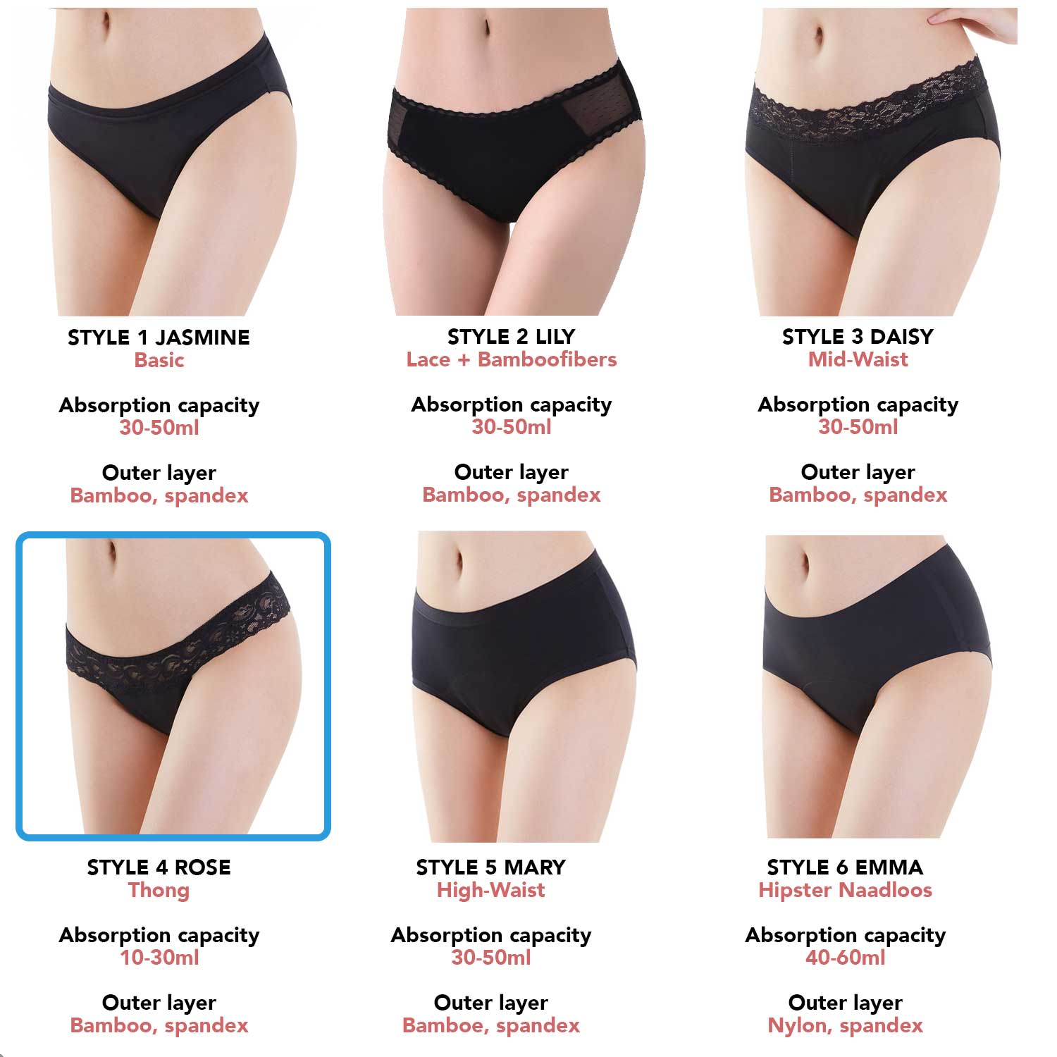 Bamboozy Menstrual Underwear Style 4 Rose